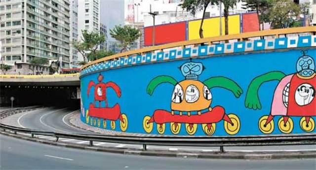 Grafite de Rui Amaral no acesso à Av. Paulista. Foto: Cortesia / Planeta Sustentável.