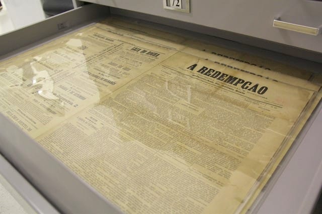 Jornal A Redempção restaurado. Foto: Arquivo do Estado.