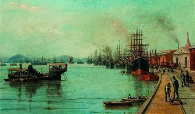 Porto de Santos, obra de Benedito Calixto (1890). Foto: Sergio Guerini / Divulgação Itaú Cultural
