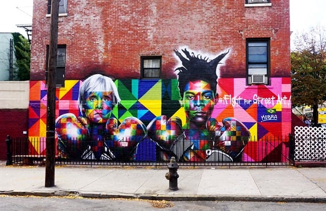 Andy Warhol e Basquiat, a obra que encantou Madonna, no Brooklyn, em Nova York. Arquivo Pessoal de Eduardo Kobra / Divulgação.