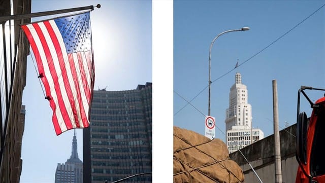 Em “São Paulo/New York”, dípticos traçam uma comparação visual entre cenas das duas metrópoles. Foto: Malu Mesquita.