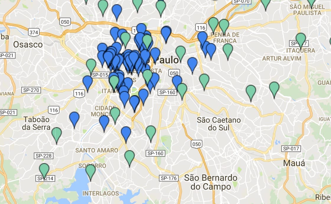 Mapa dos Parklets. Imagem: Gestão Urbana.