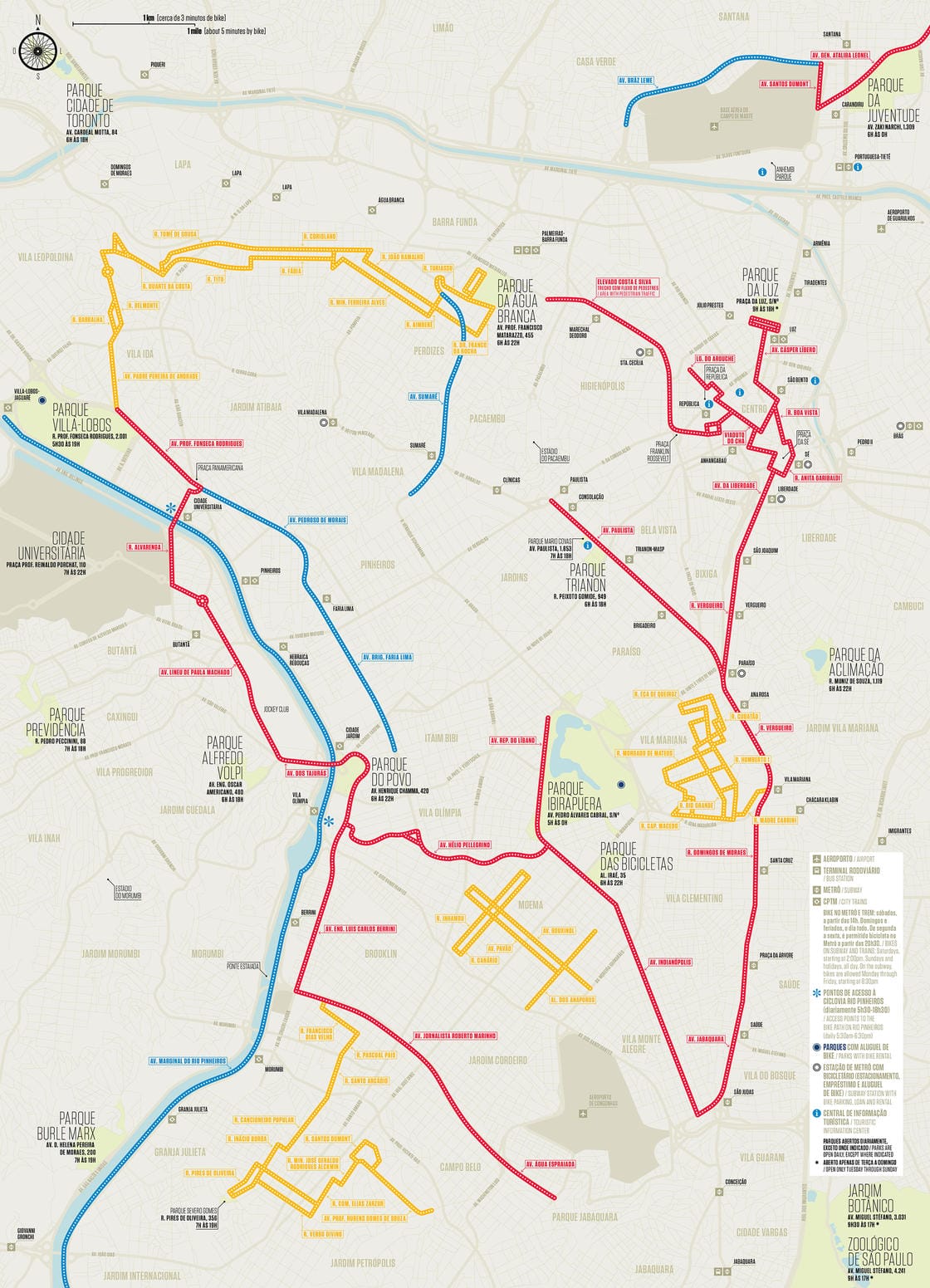 Mapa das ciclovias em São Paulo. Imagem: Bike Sampa.