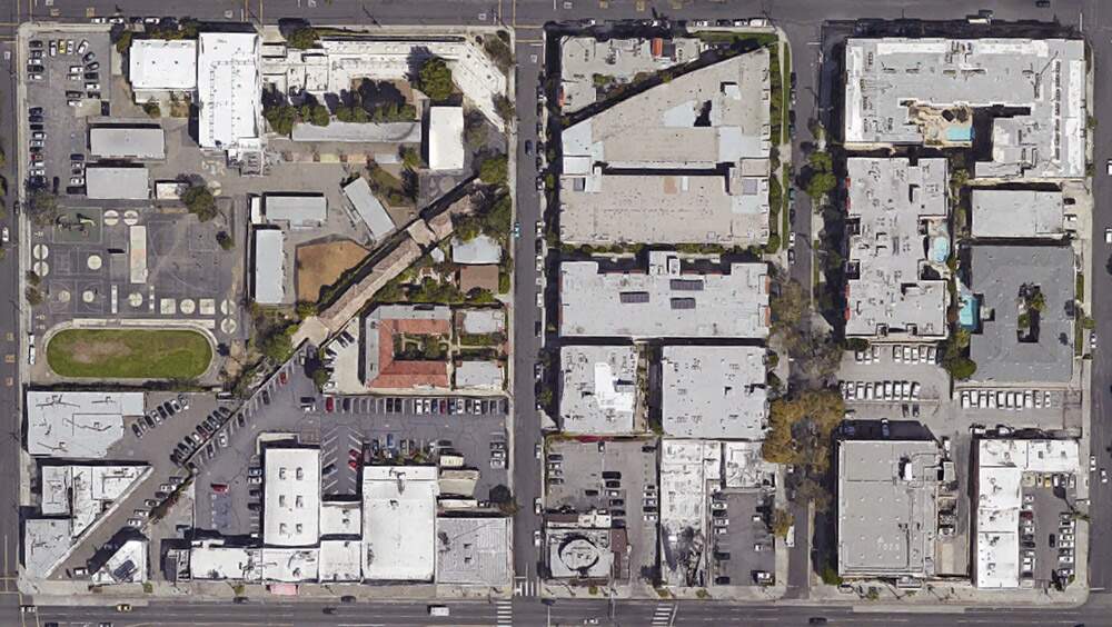 Vista de ruas de Los Angeles, a partir de imagens de satélite. Imagem: LAPD Air Support Division.