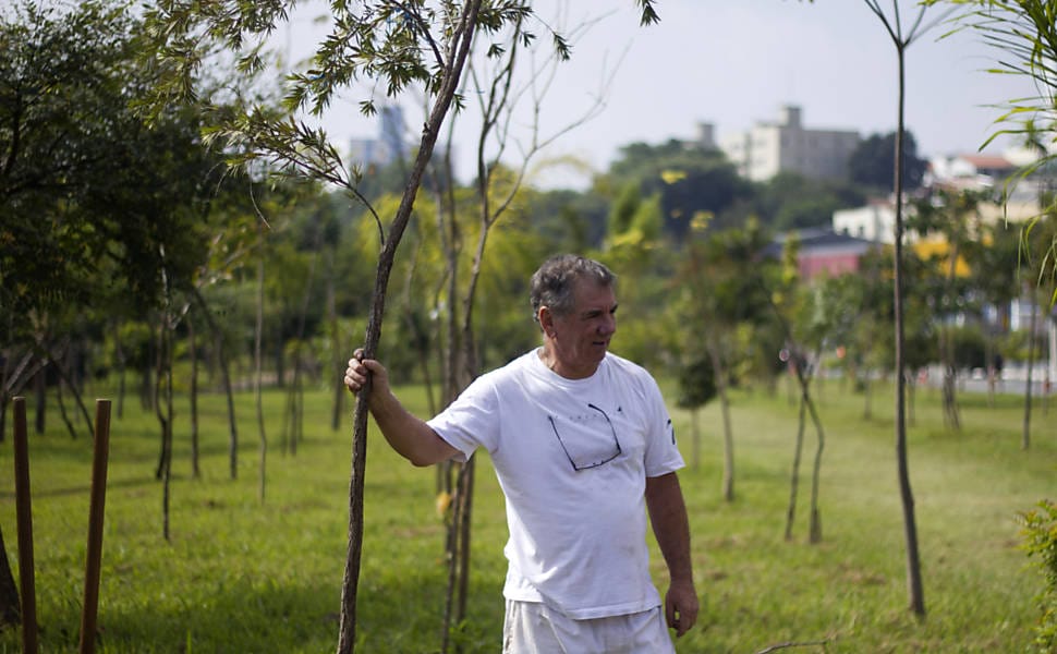 Hélio da Silva, 62, plantou mais de 25 mil árvores no parque linear Tiquatira. Foto: Pétala Lopes.