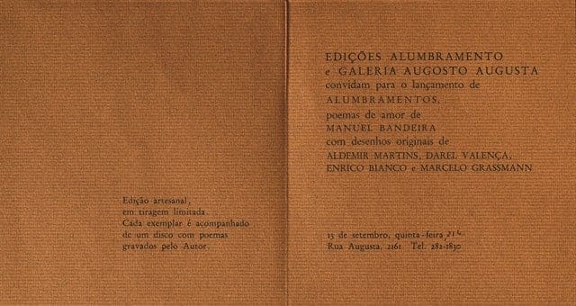 Verso do convite para Lançamento de Manuel Bandeira em 1979.  Imagem: Divulgação / AA.
