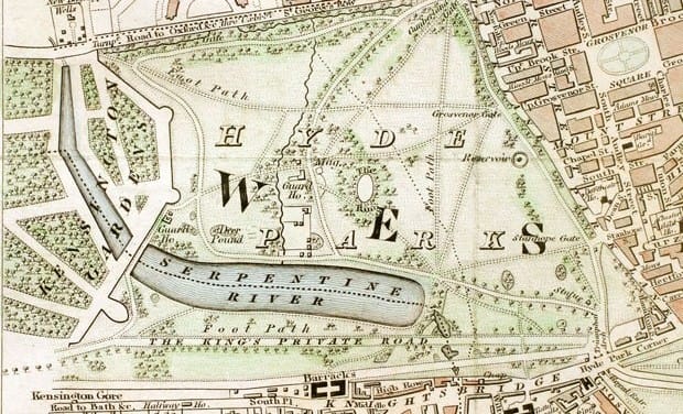 Mapa do Hyde Park de Londres em 1833. Imagem: Reprodução.