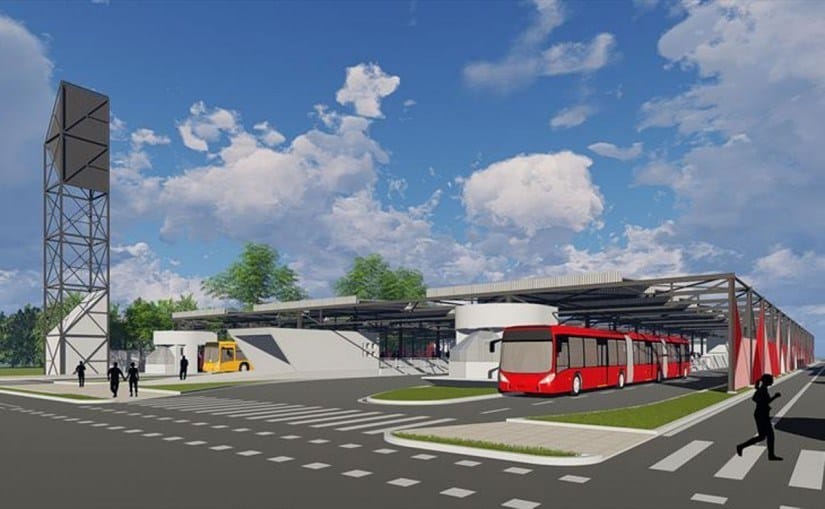 O novo terminal de transporte do Tatuquara, terá bicicletário com 108 vagas e estrutura de vestiário para atender aos ciclistas. Imagem: SMCS Curitiba. 