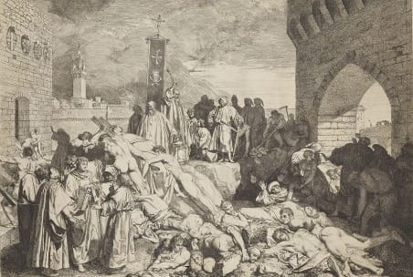 O italiano Luigi Sabatelli retratou a peste em Florença como descrita por Boccaccio. Imagem: Wikicommons.