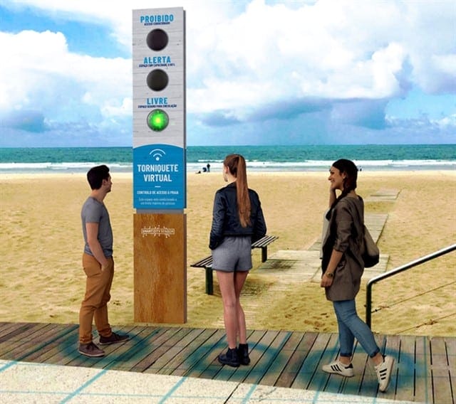 Algumas praias vão ganhar um semáforo virtual para definir a taxa de ocupação em tempo real. Foto: Smart City Sensor / Divulgação. 