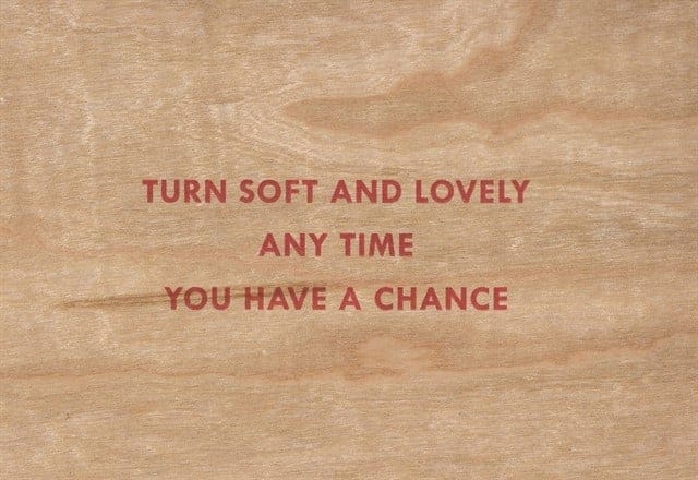 ©Jenny Holzer :: wood postcard published by ©Printed Matter, NYC.
