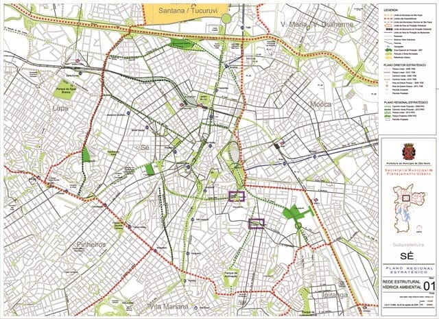 Mapa do Plano Regional da subprefeitura da Sé. Imagem: PMSP / Reprodução.
