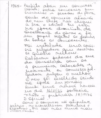 Carta de Mirthes Bernardes com a história do Concurso para piso paulistano. Imagem: Arquivo pessoal.