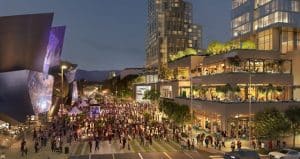 "Não estamos apenas construindo edifícios, estamos construindo lugares", diz Frank Gehry sobre o projeto na Grand Avenue de Los Angeles. Foto: Gehry Partners.