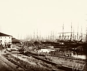 Porto de Santos, cerca de 1880. Foto: Marc Ferrez / Acervo IMS.