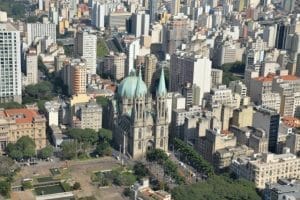 Vista aérea da Praça da Sé, marco zero da cidade de São Paulo. Foto: José Cordeiro / SP Turis.