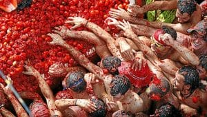 La Tomatina de Buñol: a guerra de tomates da Espanha. Foto: Wikipedia.