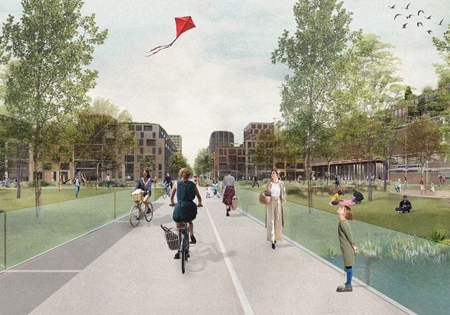 O estilo de vida basicamente livre de carros na Holanda tem, obviamente, a ver com o amor dos holandeses por bicicletas. Ilustração: Marco Broekman and Okra.